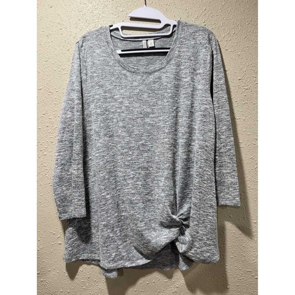 Est. 1946 Womens‎ Grey Space Dye Knot Front Knit Top 3/4 Sleeve Crew Neck Medium